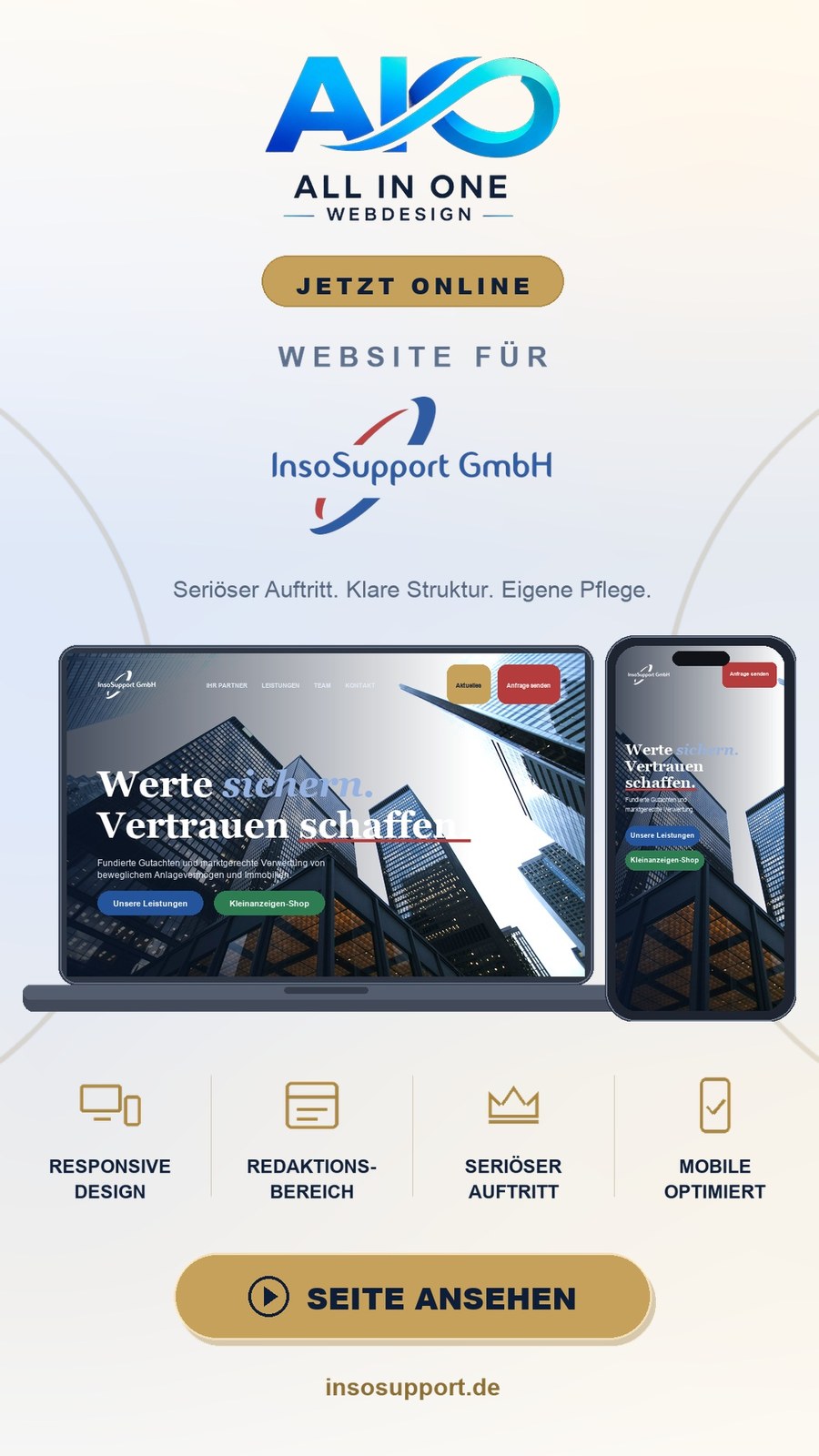 InsoSupport GmbH Website von All in One Webdesign, Gutachten und Verwertung