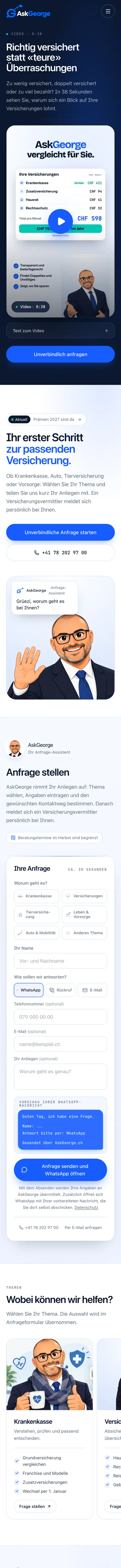 AskGeorge, zweisprachige Website für den Versicherungsvergleich in der Schweiz, von All in One Webdesign