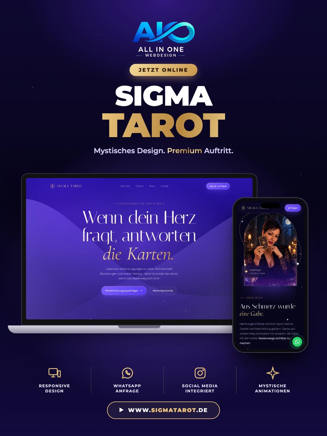 Sigma Tarot, Website für Kartenlegen mit mystischem Design von All in One Webdesign