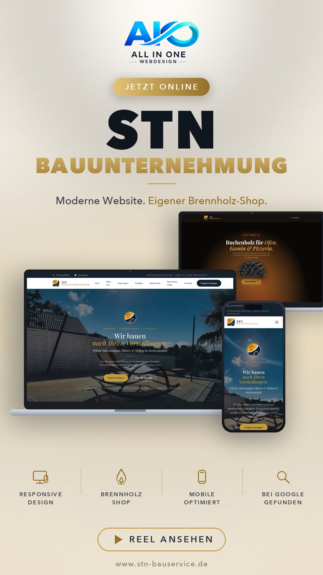 STN Bauunternehmung, Website mit Brennholz-Shop für Garten-, Landschafts- und Tiefbau von All in One Webdesign